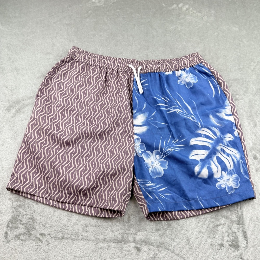 boohooMAN Men's XL Shorts Blue Floral Mauve Zebra Split Print‎ Tropical Festival